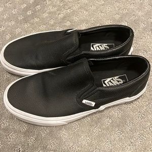 Black Perforated Leather Vans Slip Ons - Womens 8